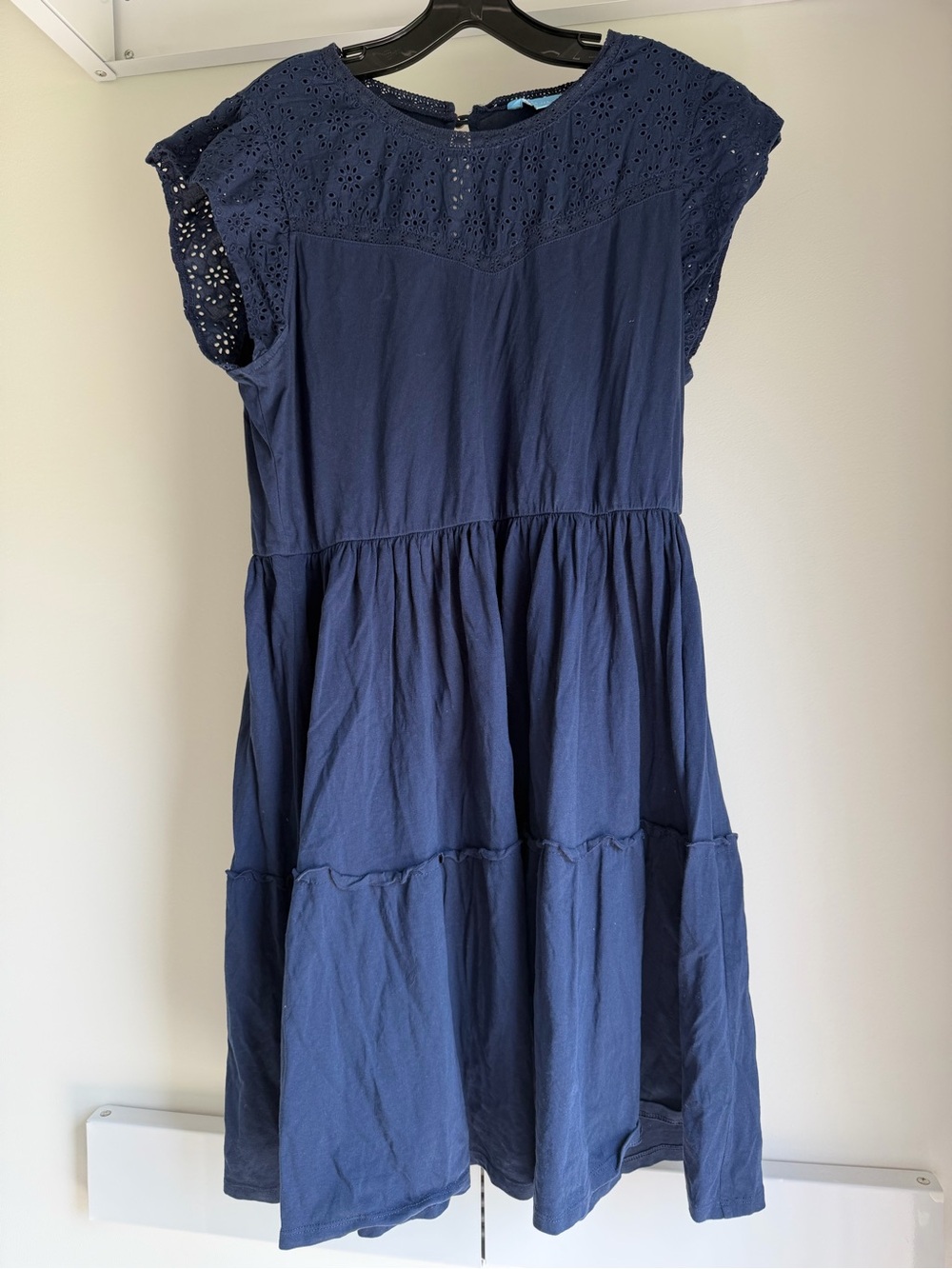 Draper James Navy Eyelet-Tiered Cotton Dress